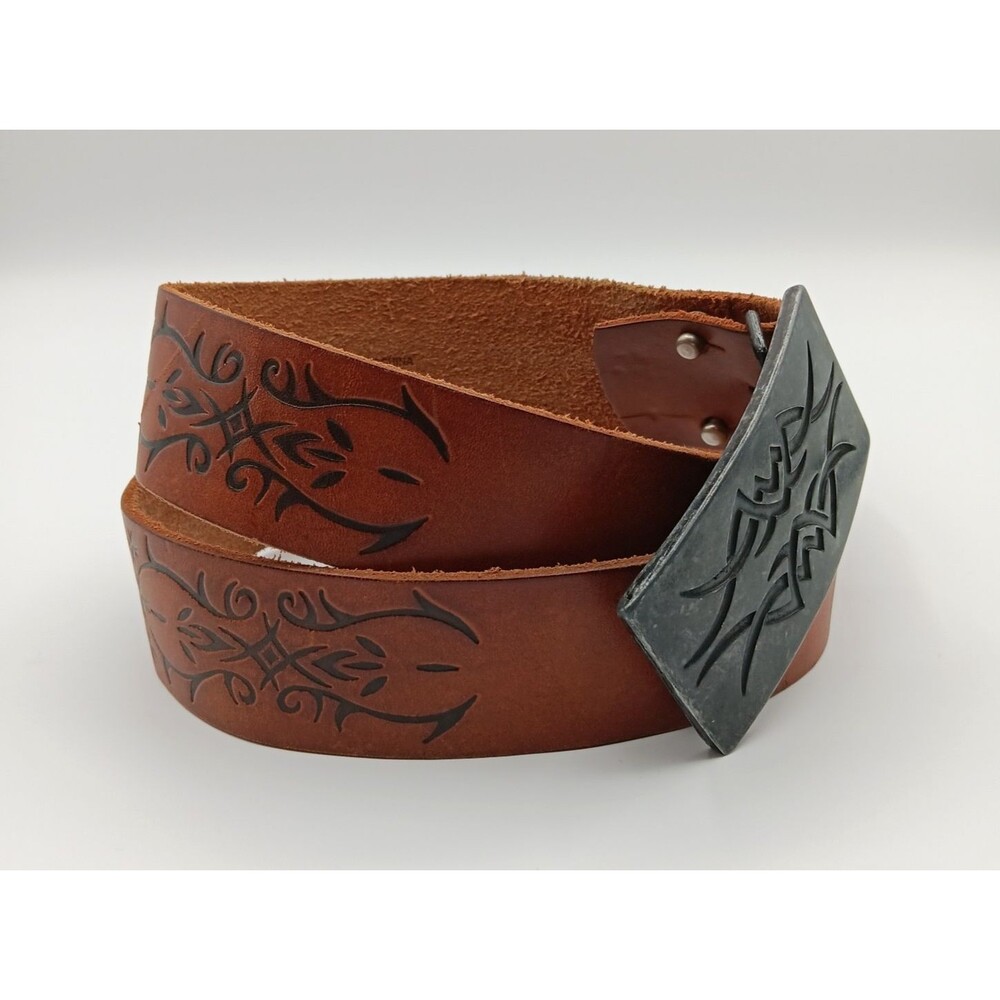 EXPRESS Genuine Leather Belt Wn 32 (M) Brown Embossed Statement Boho Western